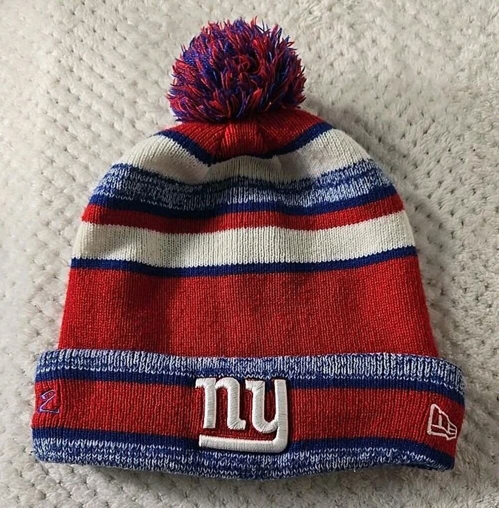 New Era New York Giants NFL Pom Pom Beanie Knit Hat Red Blue One Size